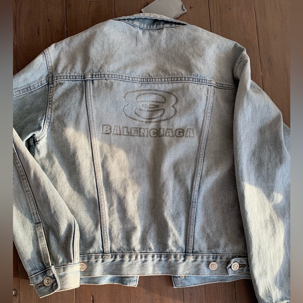 Balenciaga women logo crystalline cropped denim jacket NWT - Picture 6 of 10